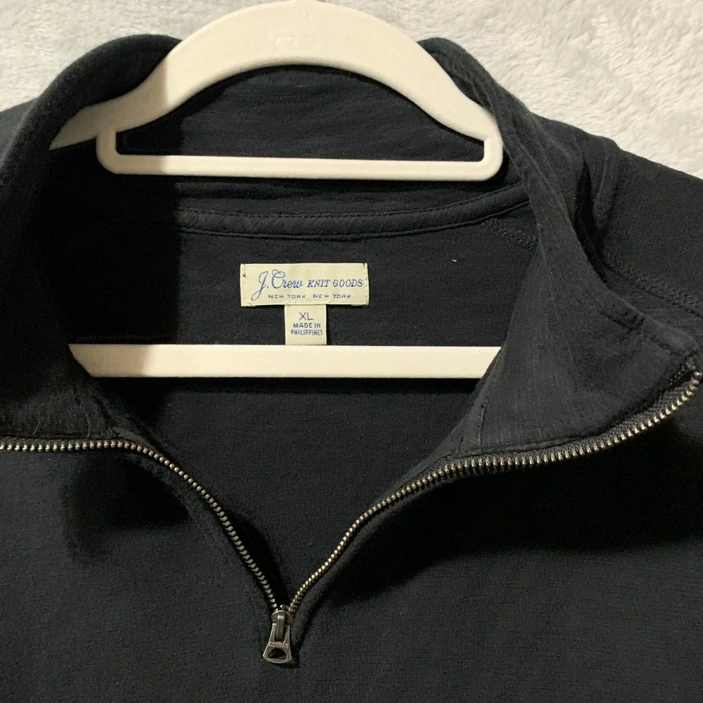 J.Crew Knit Goods Black Quarter Zip Pullover Mens XL Cotton‎ Classic Preppy